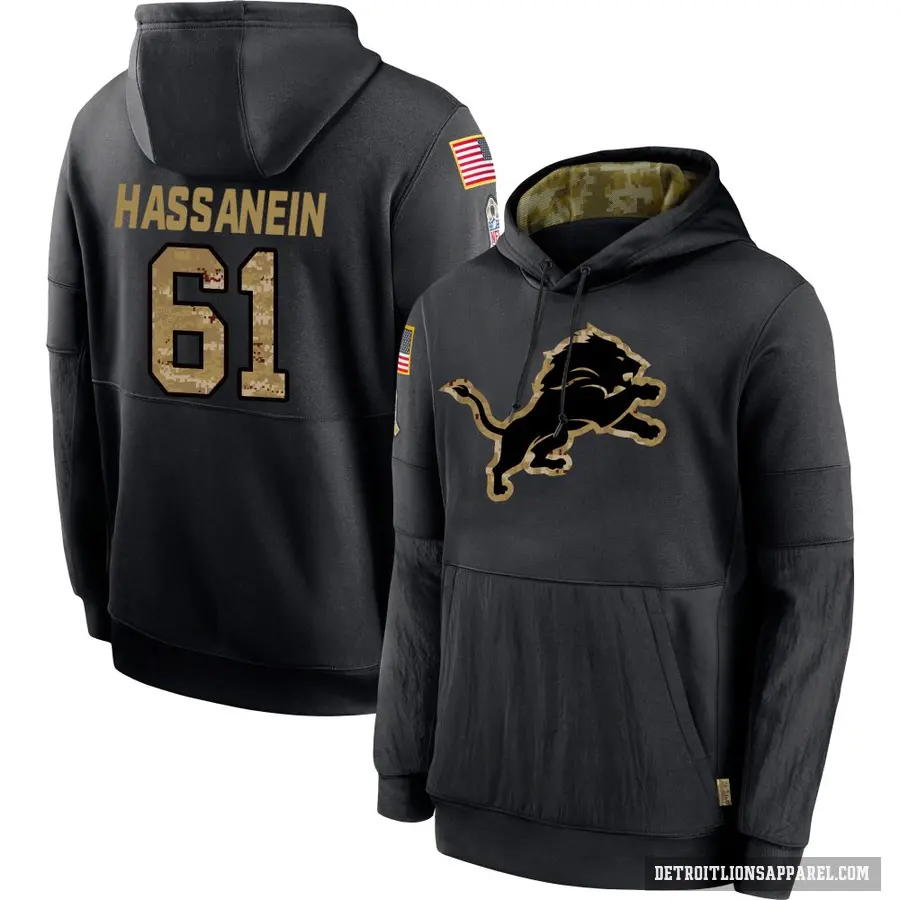Men's ＃61 Ahmed Hassanein Detroit Lions Black 2020 Salute to Service Sideline Performance Pullover Hoodie