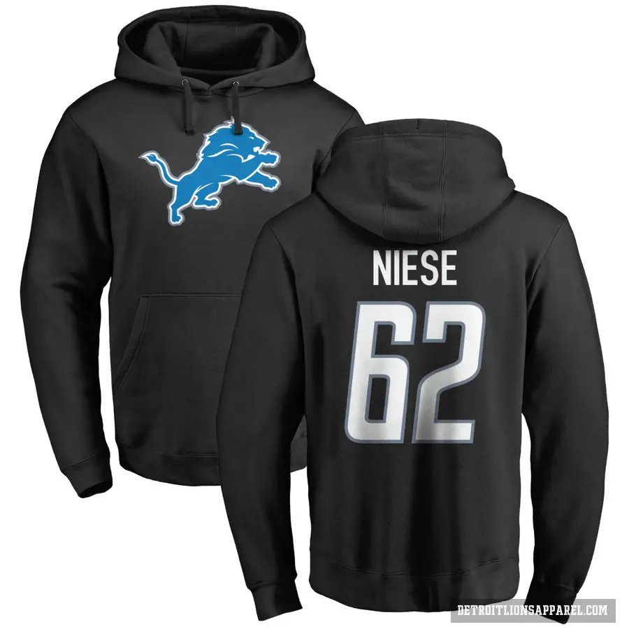 Men's ＃62 Michael Niese Detroit Lions Black Pro Line Logo Pullover Hoodie