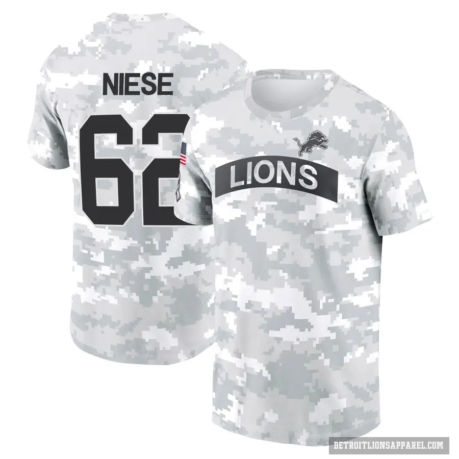 Men's ＃62 Michael Niese Detroit Lions Camo Arctic 2024 Salute to Service Performance T-Shirt