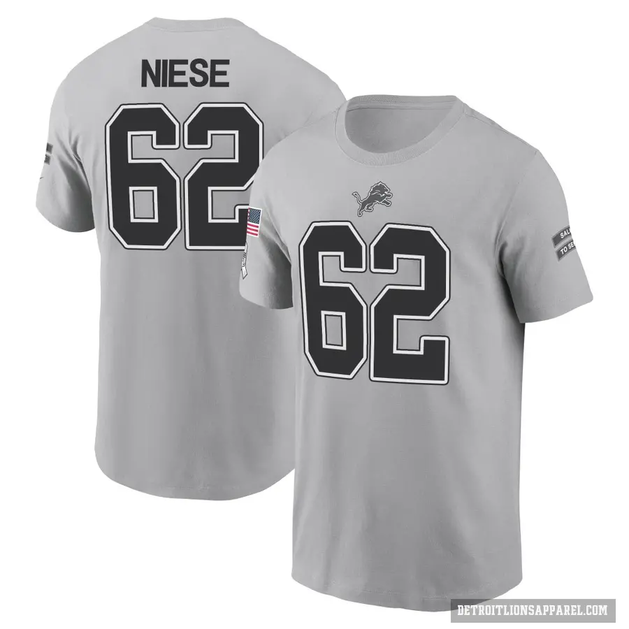 Men's ＃62 Michael Niese Detroit Lions Gray 2024 Salute to Service T-Shirt