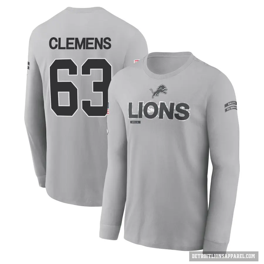 Men's ＃63 Duke Clemens Detroit Lions Gray 2024 Salute to Service Long Sleeve T-Shirt