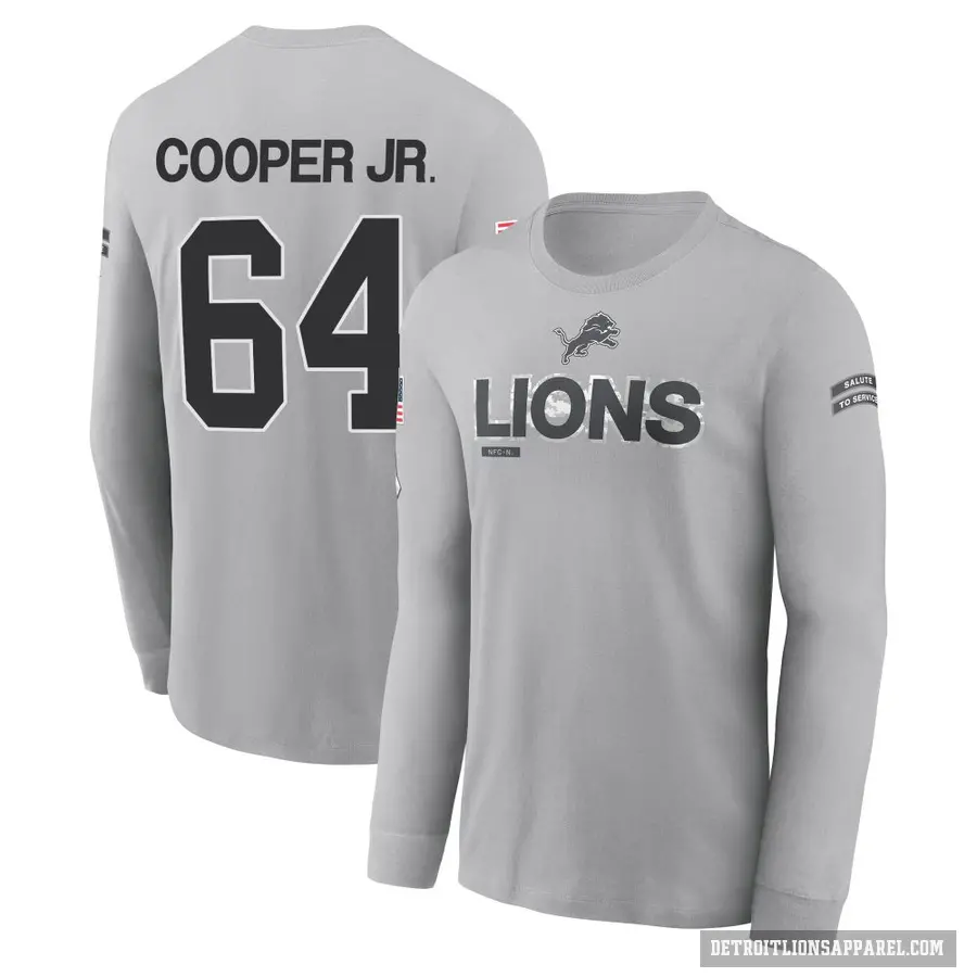 Men's ＃64 Keith Cooper Jr. Detroit Lions Gray 2024 Salute to Service Long Sleeve T-Shirt