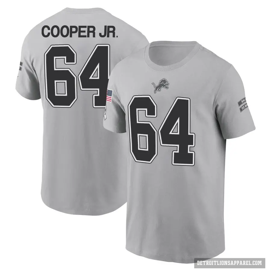 Men's ＃64 Keith Cooper Jr. Detroit Lions Gray 2024 Salute to Service T-Shirt