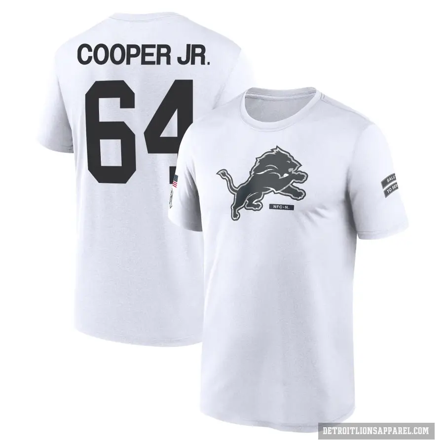 Men's ＃64 Keith Cooper Jr. Detroit Lions White 2024 Salute to Service Performance T-Shirt