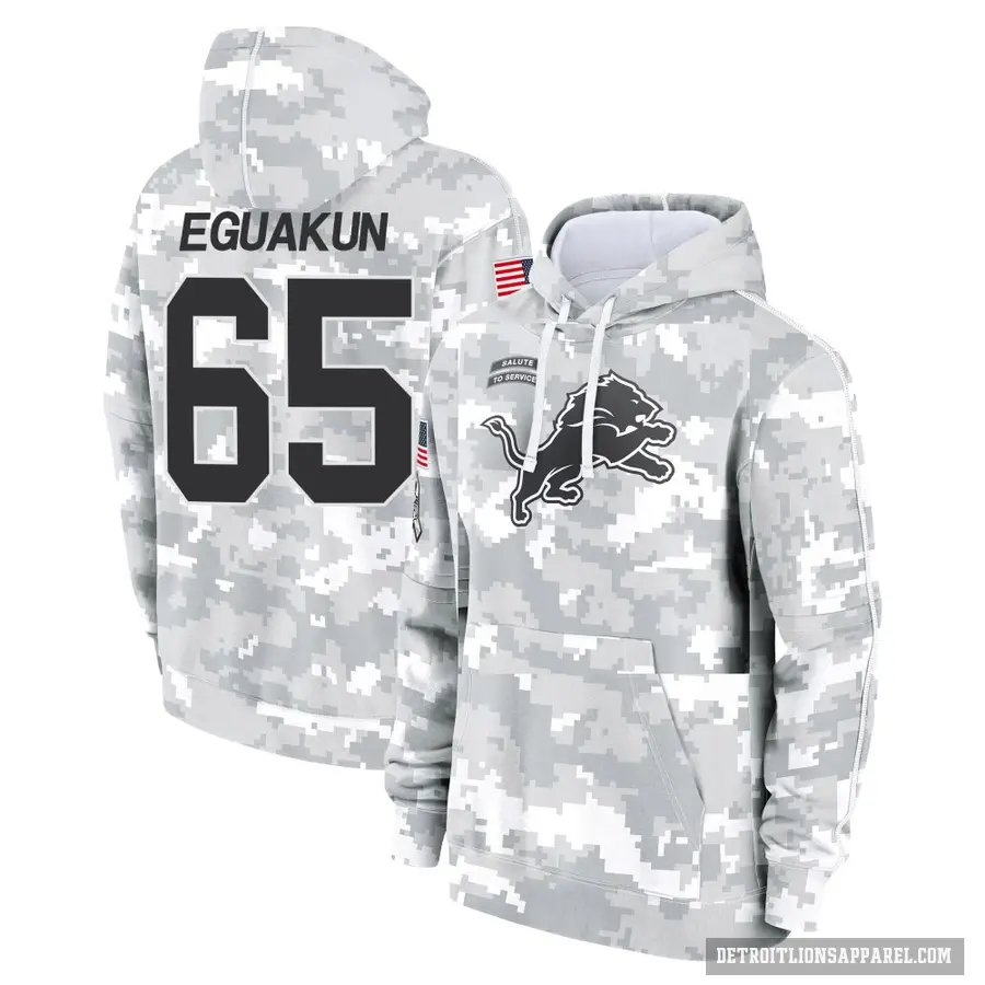 Men's ＃65 Kingsley Eguakun Detroit Lions Arctic Camo 2024 Salute to Service Club Fleece Pullover Hoodie
