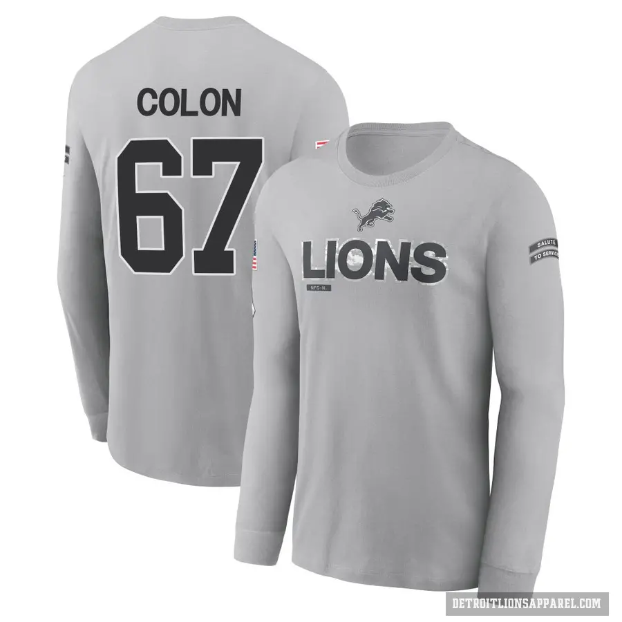 Men's ＃67 Trystan Colon Detroit Lions Gray 2024 Salute to Service Long Sleeve T-Shirt