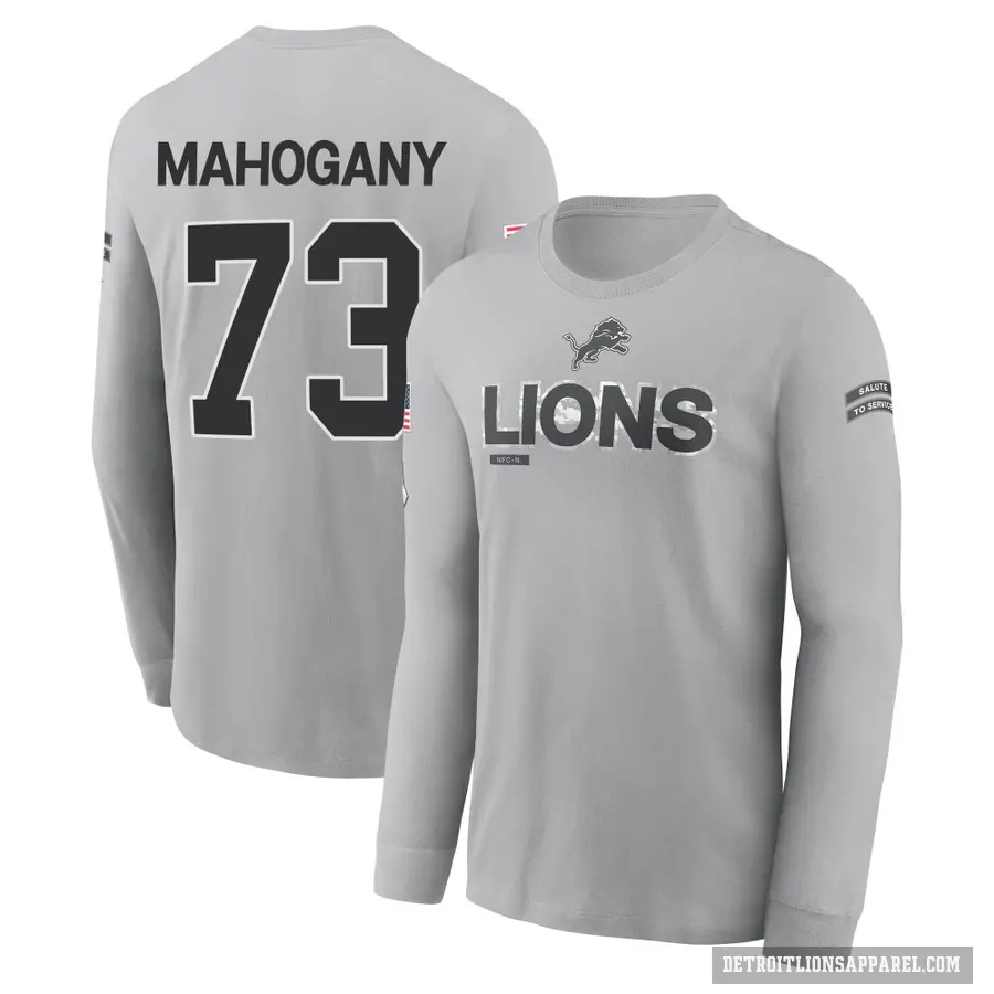 Men's ＃73 Christian Mahogany Detroit Lions Gray 2024 Salute to Service Long Sleeve T-Shirt