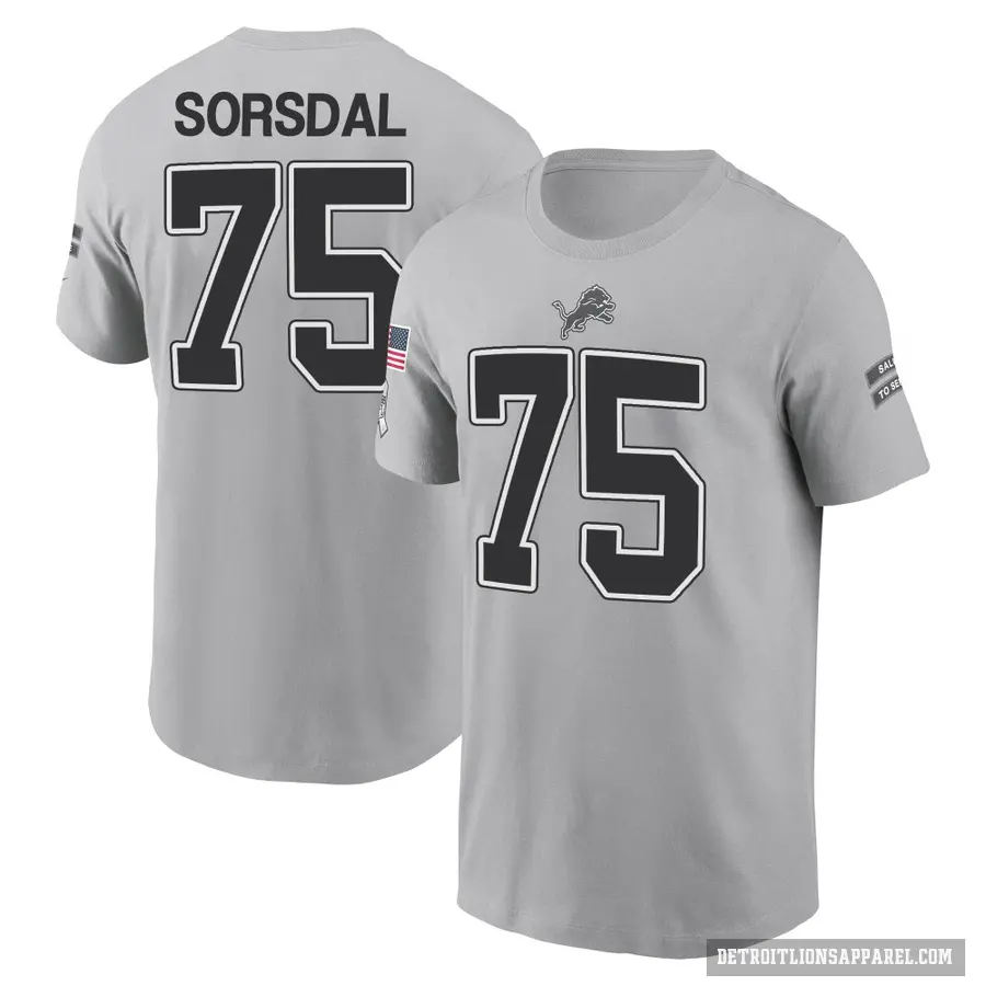 Men's ＃75 Colby Sorsdal Detroit Lions Gray 2024 Salute to Service T-Shirt