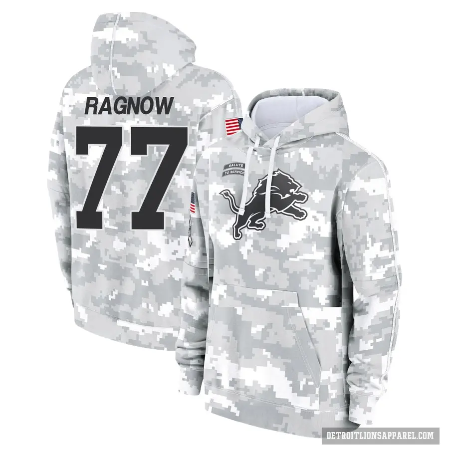 Men's ＃77 Frank Ragnow Detroit Lions Arctic Camo 2024 Salute to Service Club Fleece Pullover Hoodie