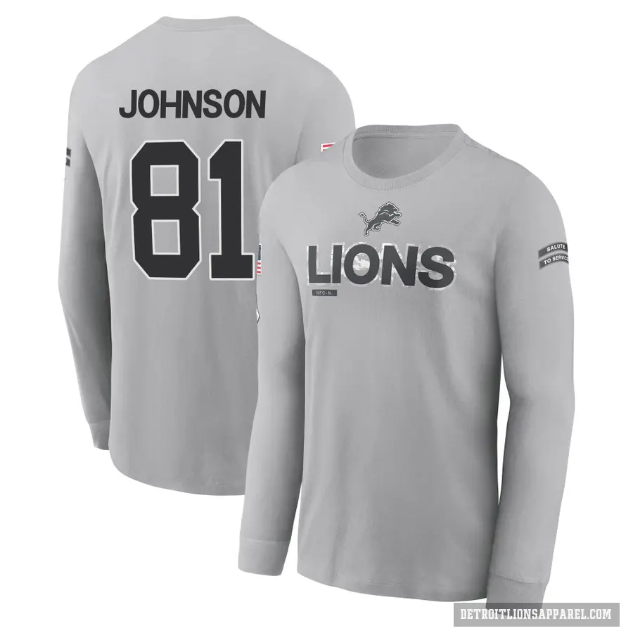 Men's ＃81 Calvin Johnson Detroit Lions Gray 2024 Salute to Service Long Sleeve T-Shirt