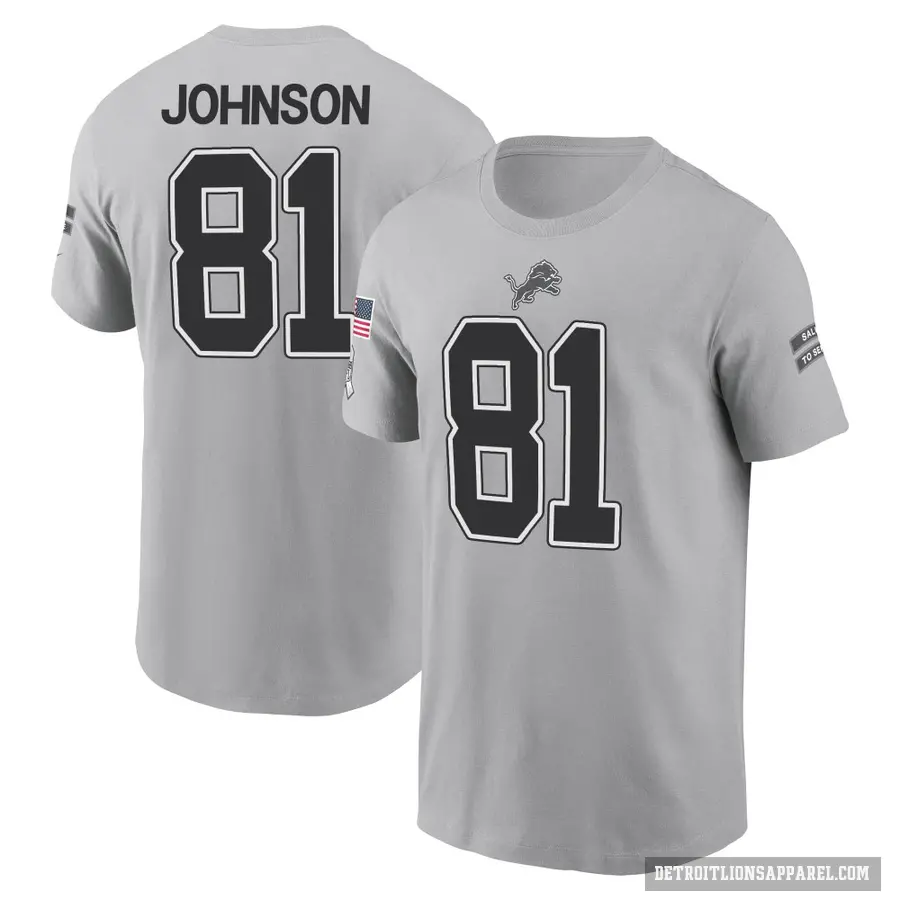 Men's ＃81 Calvin Johnson Detroit Lions Gray 2024 Salute to Service T-Shirt