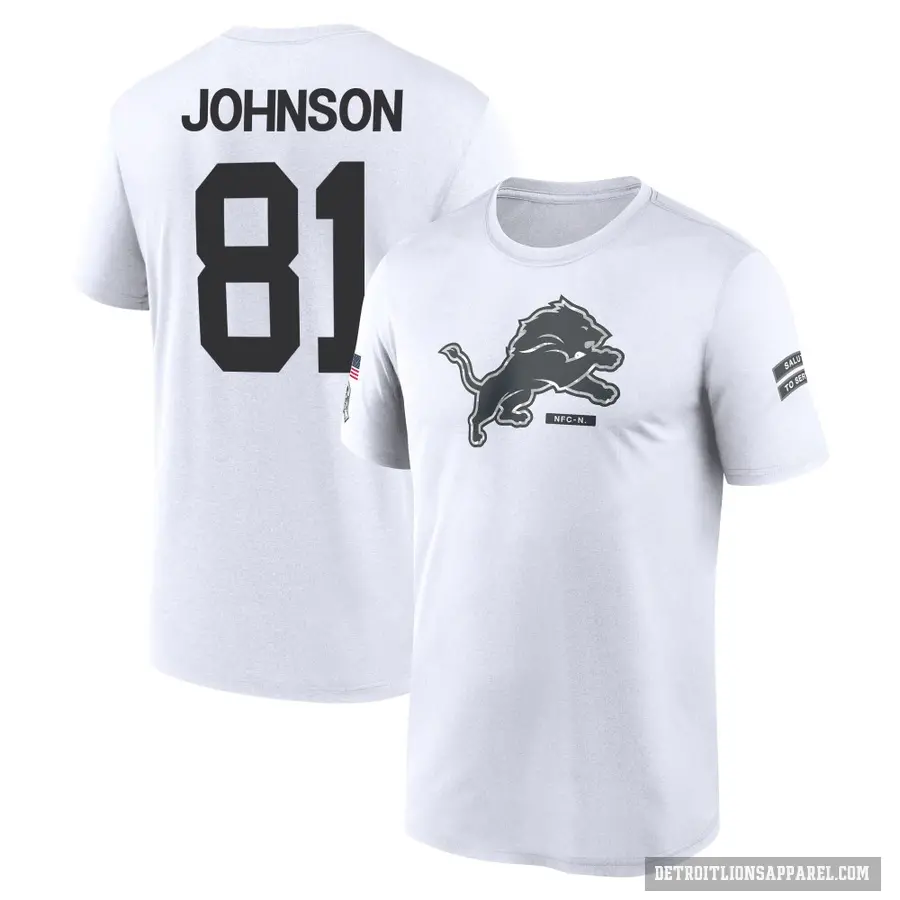 Men's ＃81 Calvin Johnson Detroit Lions White 2024 Salute to Service Performance T-Shirt