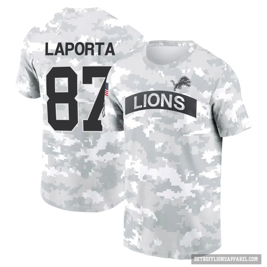 Men's ＃87 Sam LaPorta Detroit Lions Camo Arctic 2024 Salute to Service Performance T-Shirt