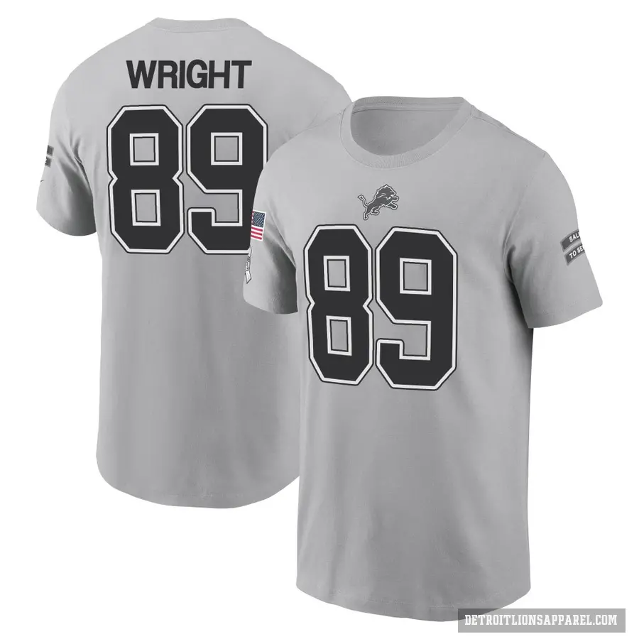 Men's ＃89 Brock Wright Detroit Lions Gray 2024 Salute to Service T-Shirt