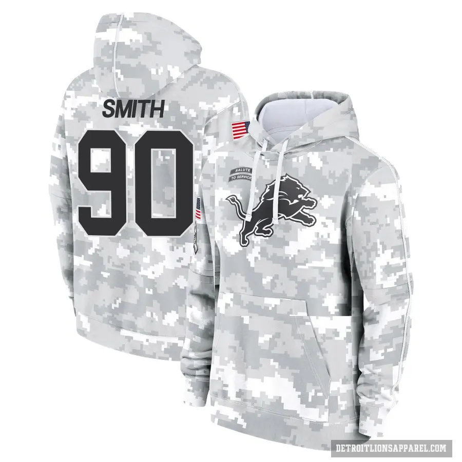 Men's ＃90 Chris Smith Detroit Lions Arctic Camo 2024 Salute to Service Club Fleece Pullover Hoodie