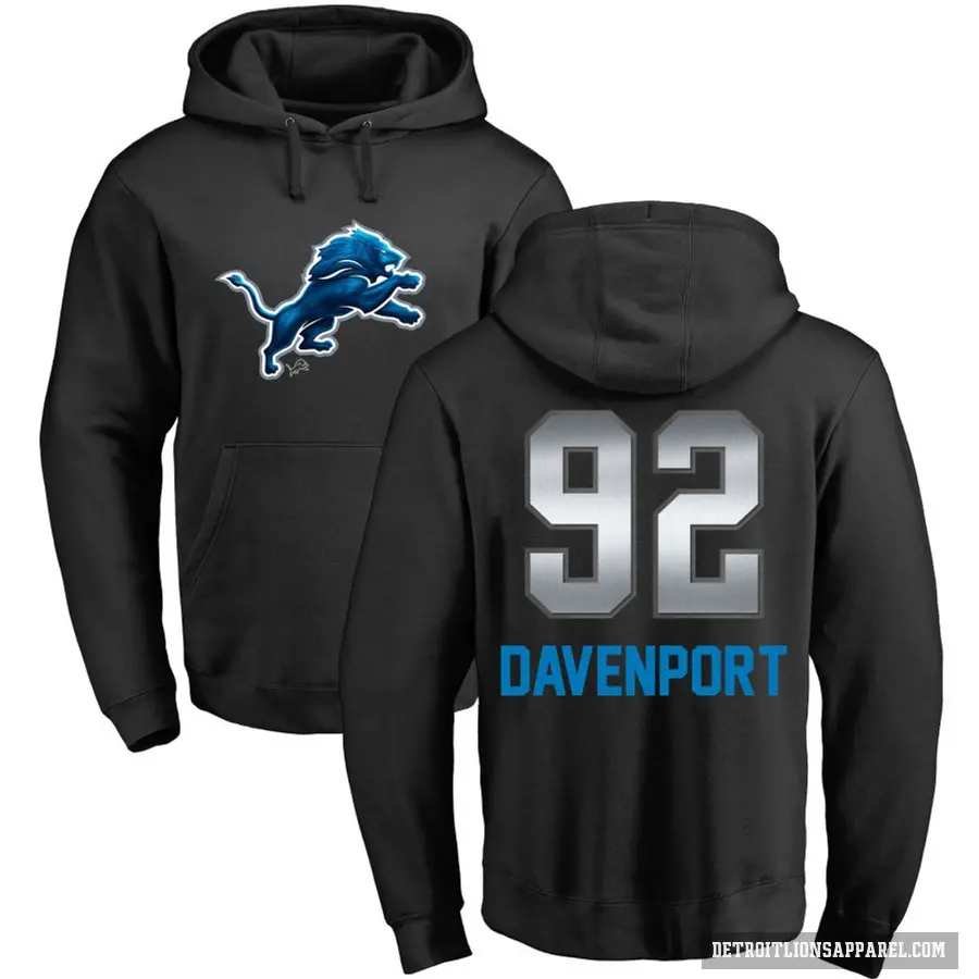 Men's ＃92 Marcus Davenport Detroit Lions Black Midnight Mascot Pullover Hoodie