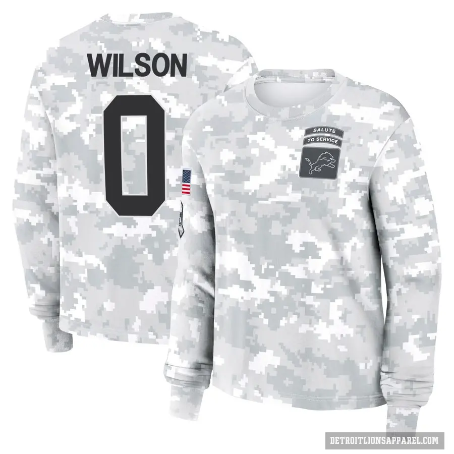 Women's ＃0 Divaad Wilson Detroit Lions Camo Arctic 2024 Salute to Service Long Sleeve T-Shirt