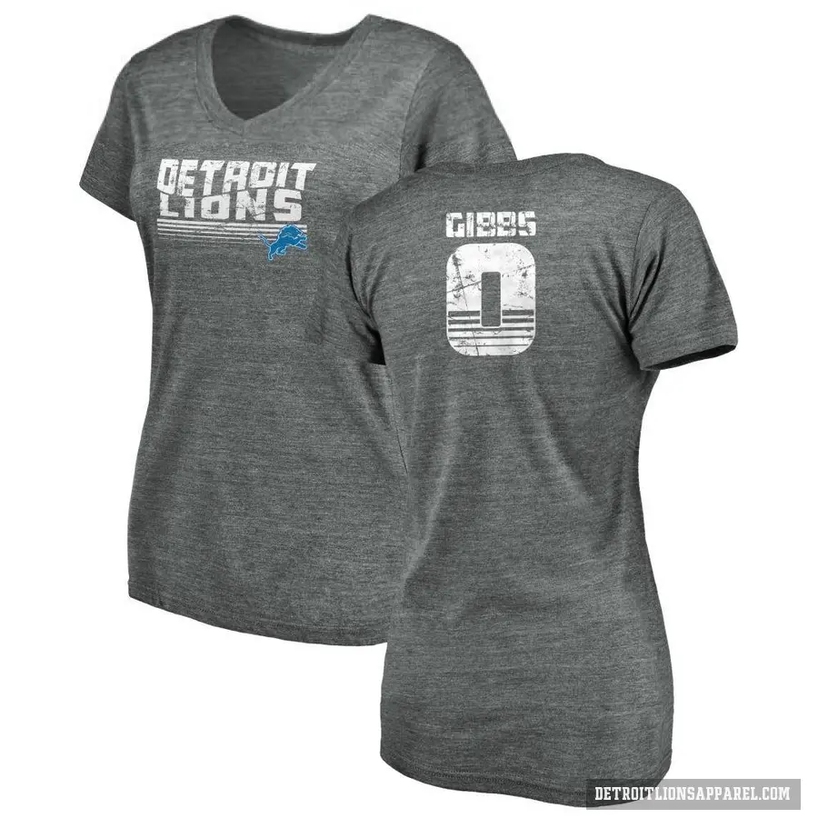Women's ＃0 Jahmyr Gibbs Detroit Lions Gray Retro V-Neck T-Shirt Heathered