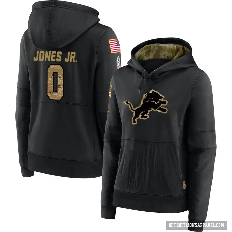 Women's ＃0 Marvin Jones Jr. Detroit Lions Black 2020 Salute to Service Sideline Performance Pullover Hoodie