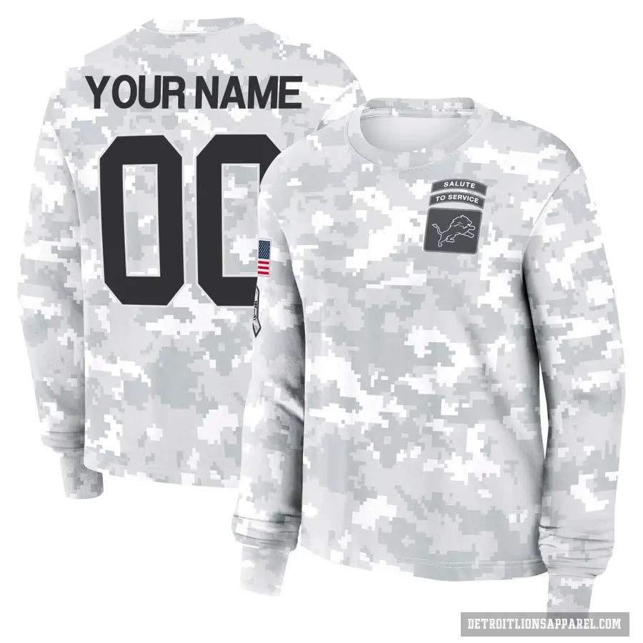 Women's ＃00 Custom Detroit Lions Camo Arctic 2024 Salute to Service Long Sleeve T-Shirt