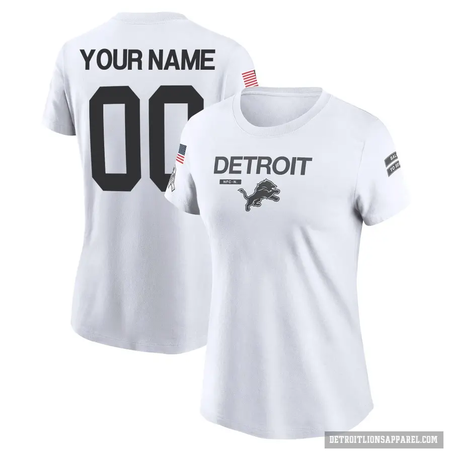 Women's ＃00 Custom Detroit Lions White 2024 Salute to Service Performance T-Shirt