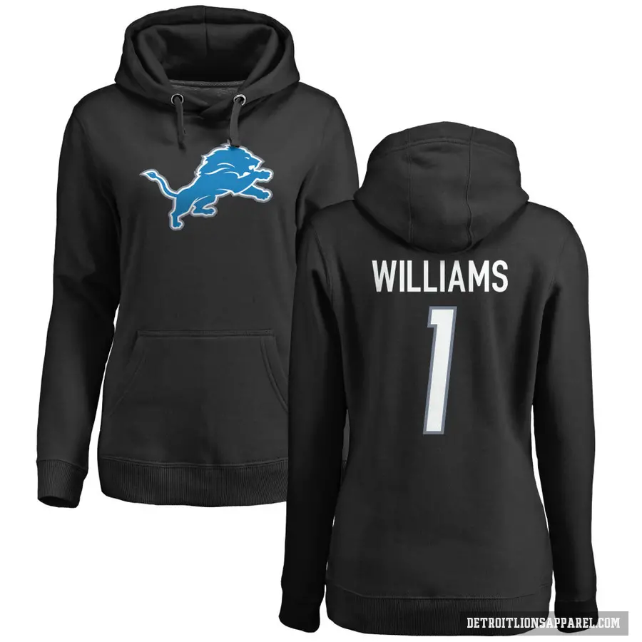 Women's ＃1 Jameson Williams Detroit Lions Black Pro Line Logo Pullover Hoodie