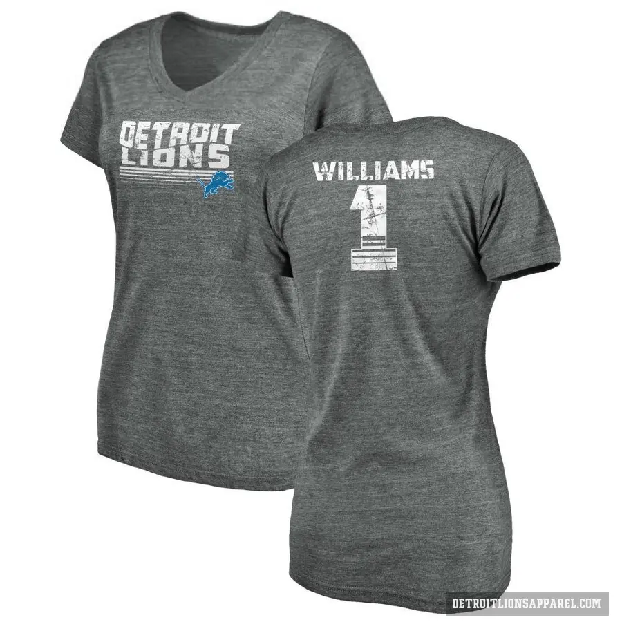 Women's ＃1 Jameson Williams Detroit Lions Gray Retro V-Neck T-Shirt Heathered