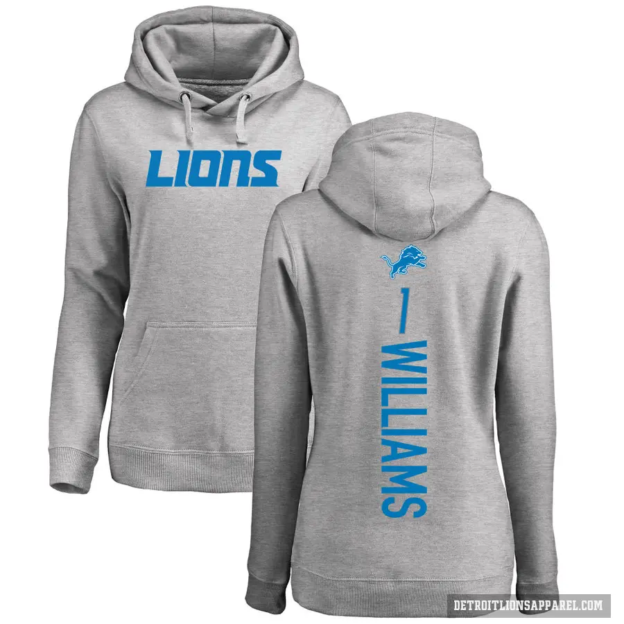 Women's ＃1 Jameson Williams Detroit Lions Pro Line Ash Backer Pullover Hoodie