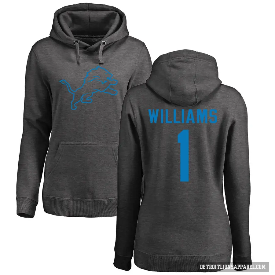 Women's ＃1 Jameson Williams Detroit Lions Pro Line by Branded Ash One Color Pullover Hoodie