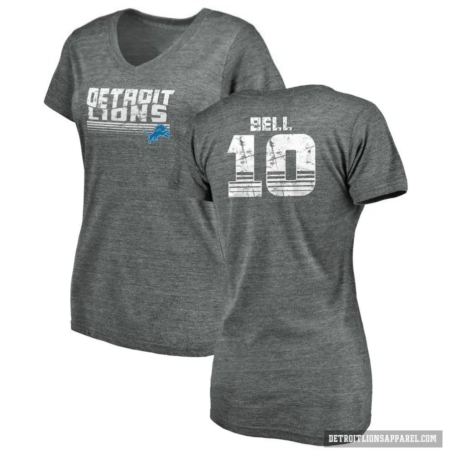 Women's ＃10 Ronnie Bell Detroit Lions Gray Retro V-Neck T-Shirt Heathered