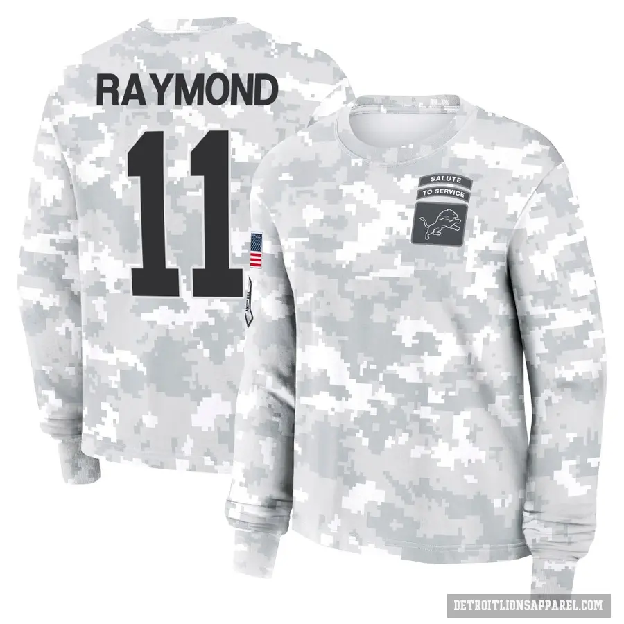 Women's ＃11 Kalif Raymond Detroit Lions Camo Arctic 2024 Salute to Service Long Sleeve T-Shirt