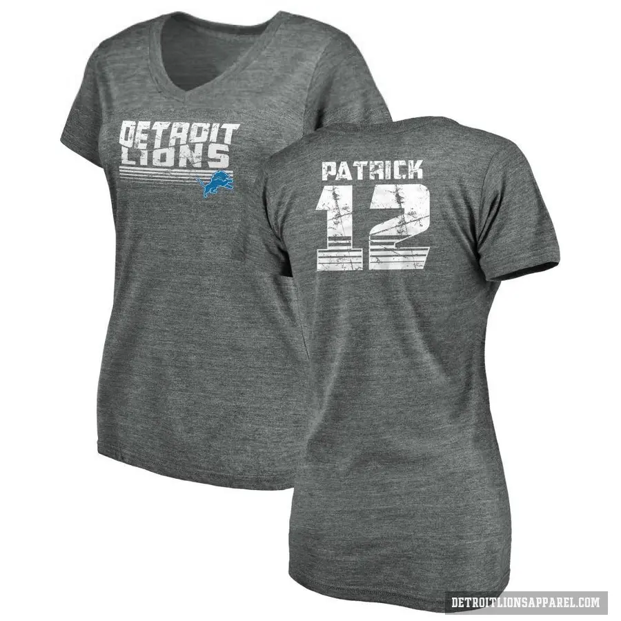 Women's ＃12 Tim Patrick Detroit Lions Gray Retro V-Neck T-Shirt Heathered