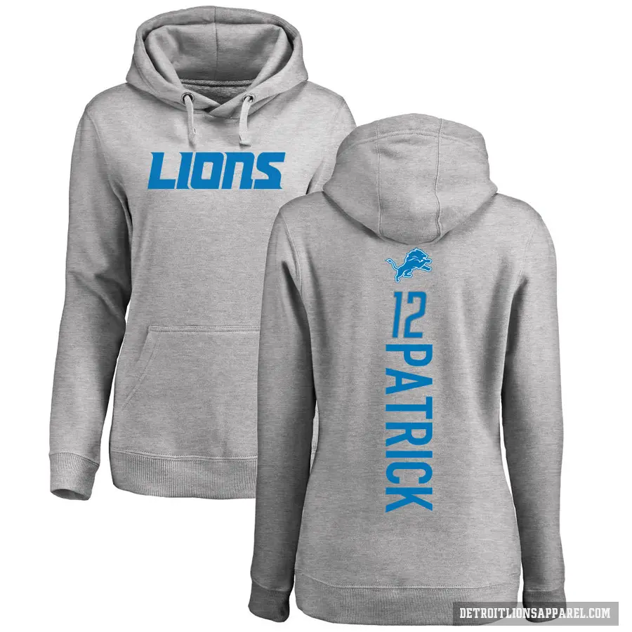 Women's ＃12 Tim Patrick Detroit Lions Pro Line Ash Backer Pullover Hoodie