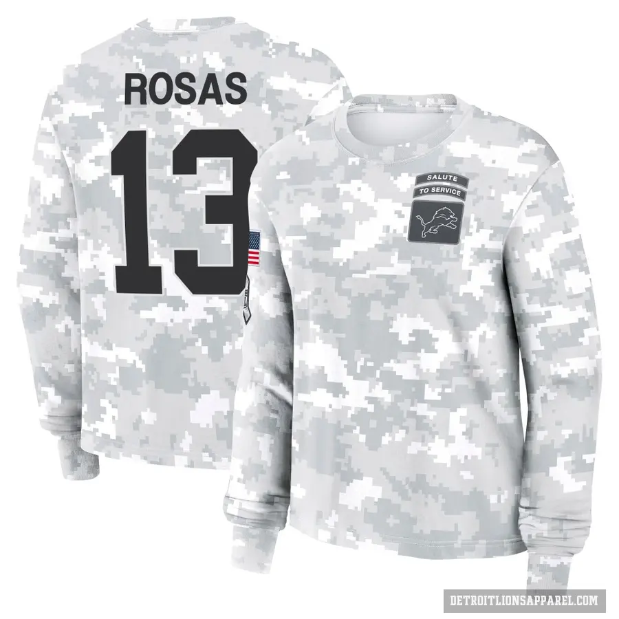 Women's ＃13 Aldrick Rosas Detroit Lions Camo Arctic 2024 Salute to Service Long Sleeve T-Shirt