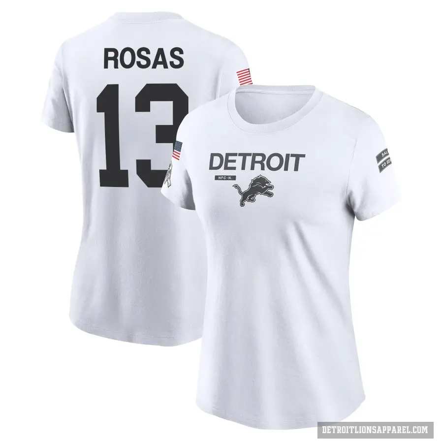 Women's ＃13 Aldrick Rosas Detroit Lions White 2024 Salute to Service Performance T-Shirt