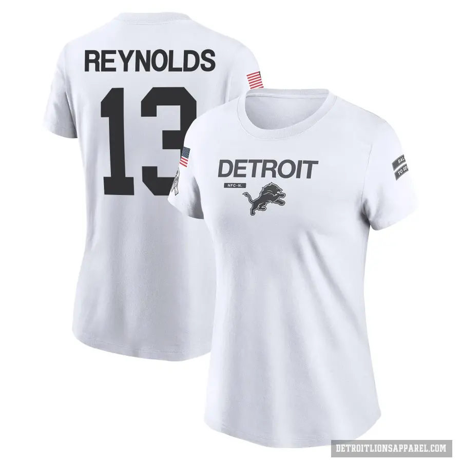 Women's ＃13 Craig Reynolds Detroit Lions White 2024 Salute to Service Performance T-Shirt