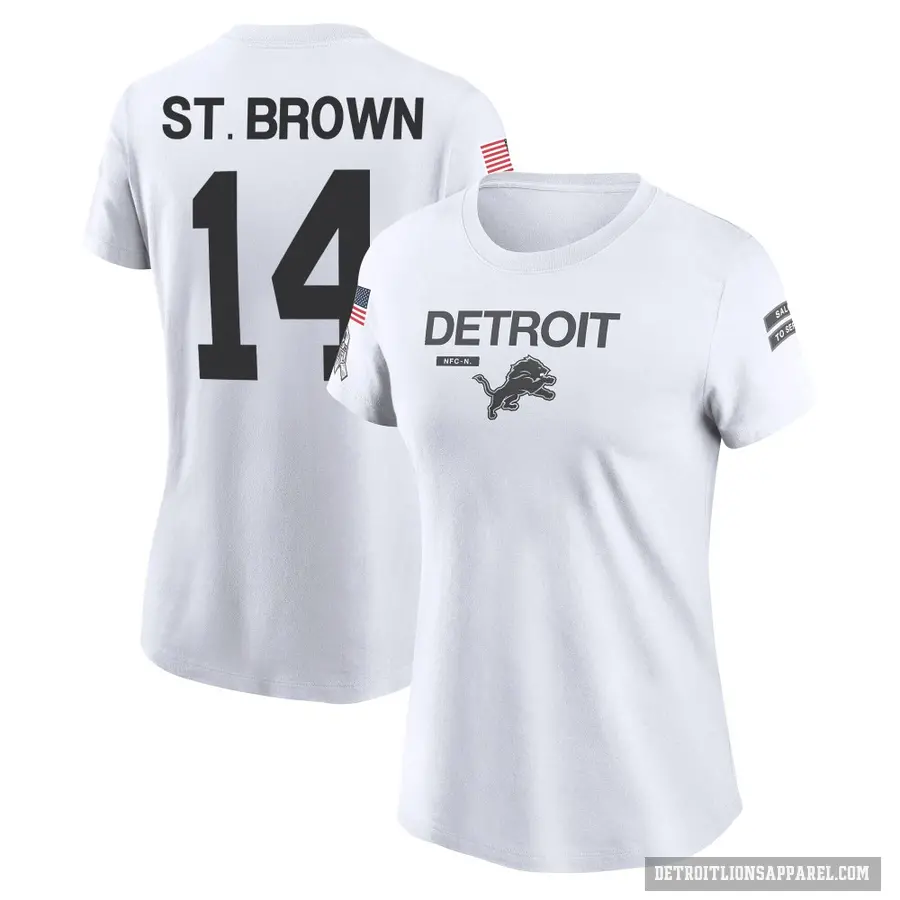 Women's ＃14 Amon-Ra St. Brown Detroit Lions White 2024 Salute to Service Performance T-Shirt