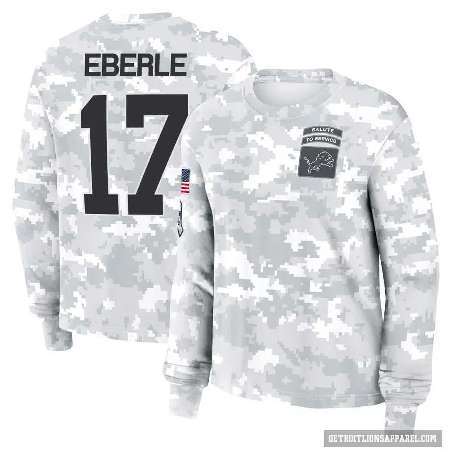 Women's ＃17 Dominik Eberle Detroit Lions Camo Arctic 2024 Salute to Service Long Sleeve T-Shirt