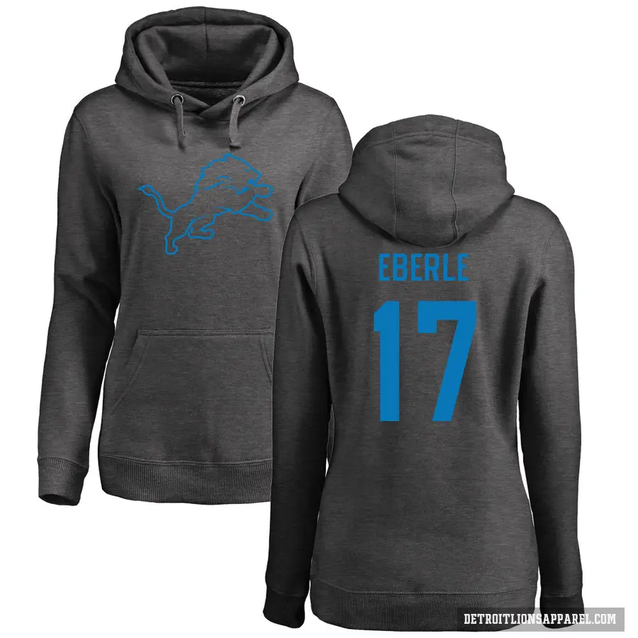 Women's ＃17 Dominik Eberle Detroit Lions Pro Line by Branded Ash One Color Pullover Hoodie