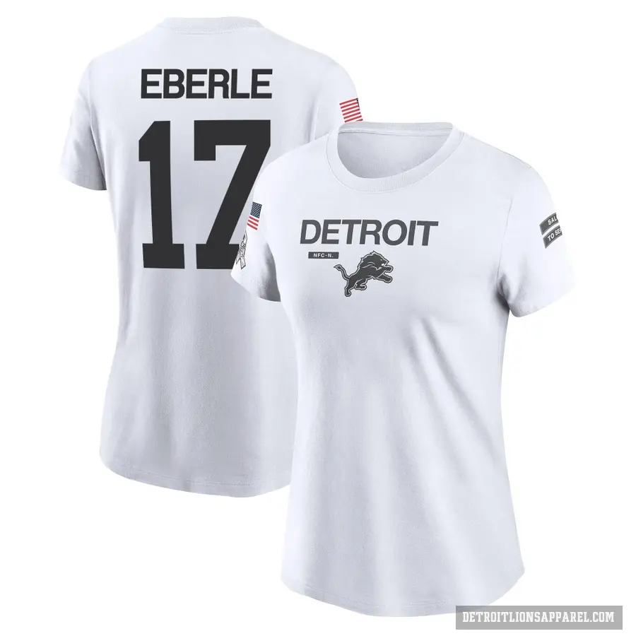 Women's ＃17 Dominik Eberle Detroit Lions White 2024 Salute to Service Performance T-Shirt