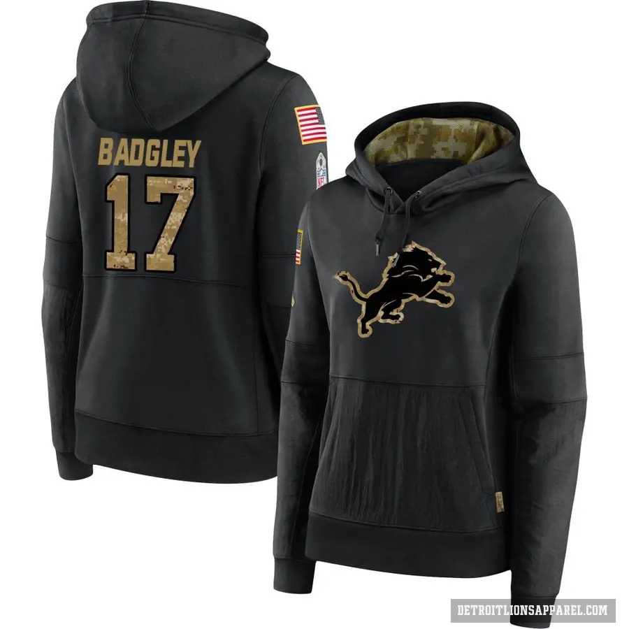 Women's ＃17 Michael Badgley Detroit Lions Black 2020 Salute to Service Sideline Performance Pullover Hoodie