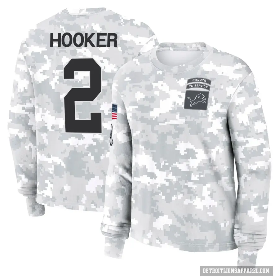 Women's ＃2 Hendon Hooker Detroit Lions Camo Arctic 2024 Salute to Service Long Sleeve T-Shirt