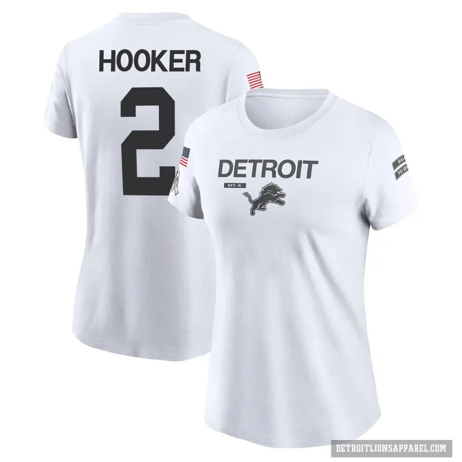 Women's ＃2 Hendon Hooker Detroit Lions White 2024 Salute to Service Performance T-Shirt
