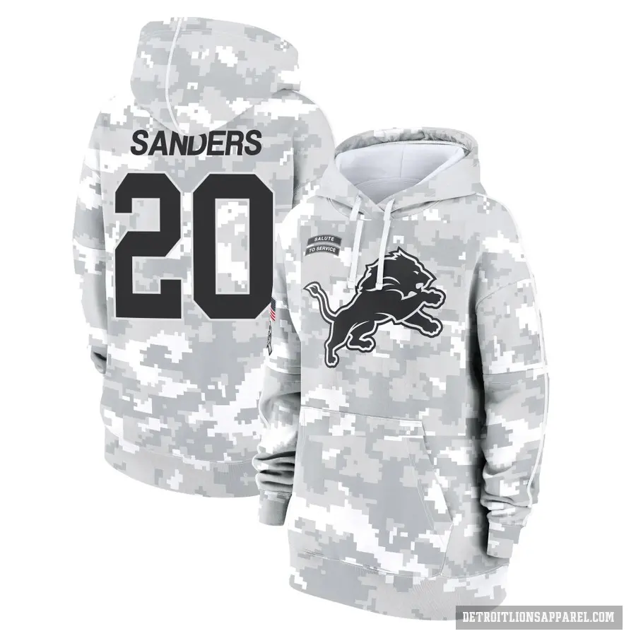 Women's ＃20 Barry Sanders Detroit Lions Arctic Camo 2024 Salute to Service Club Fleece Pullover Hoodie