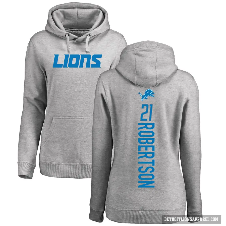 Women's ＃21 Amik Robertson Detroit Lions Pro Line Ash Backer Pullover Hoodie