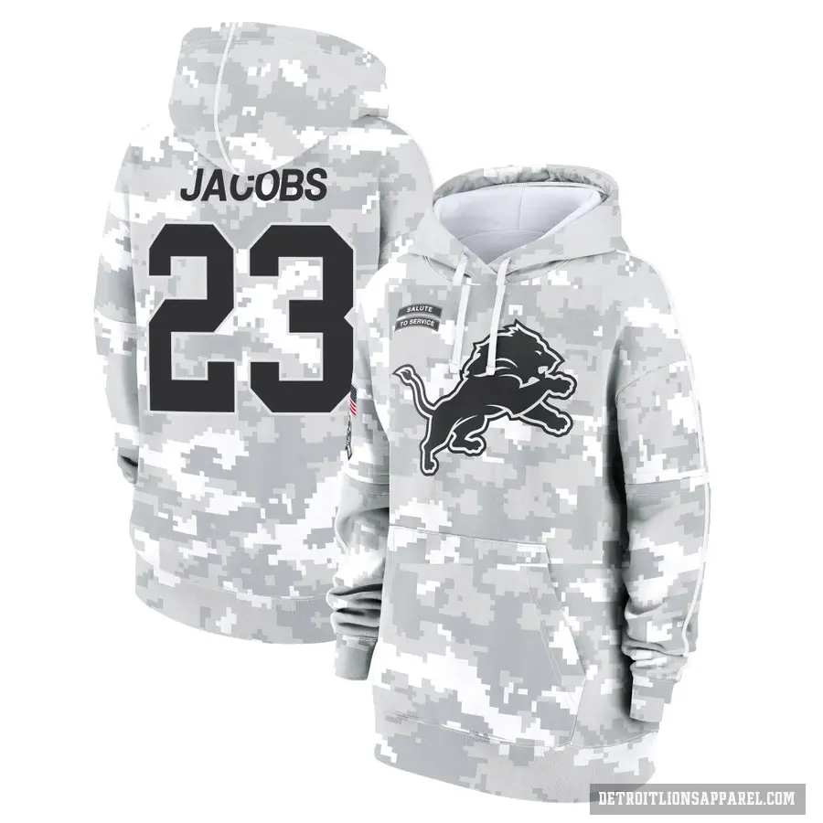 Women's ＃23 Jerry Jacobs Detroit Lions Arctic Camo 2024 Salute to Service Club Fleece Pullover Hoodie