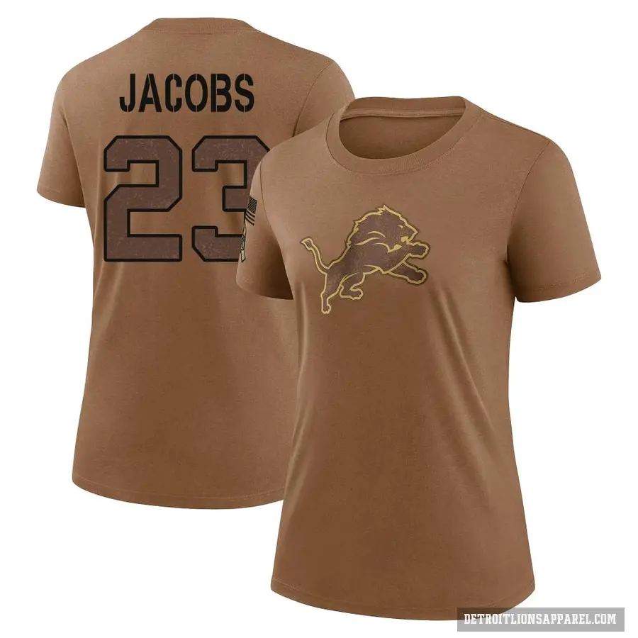 Women's ＃23 Jerry Jacobs Detroit Lions Brown 2023 Salute To Service Performance T-Shirt