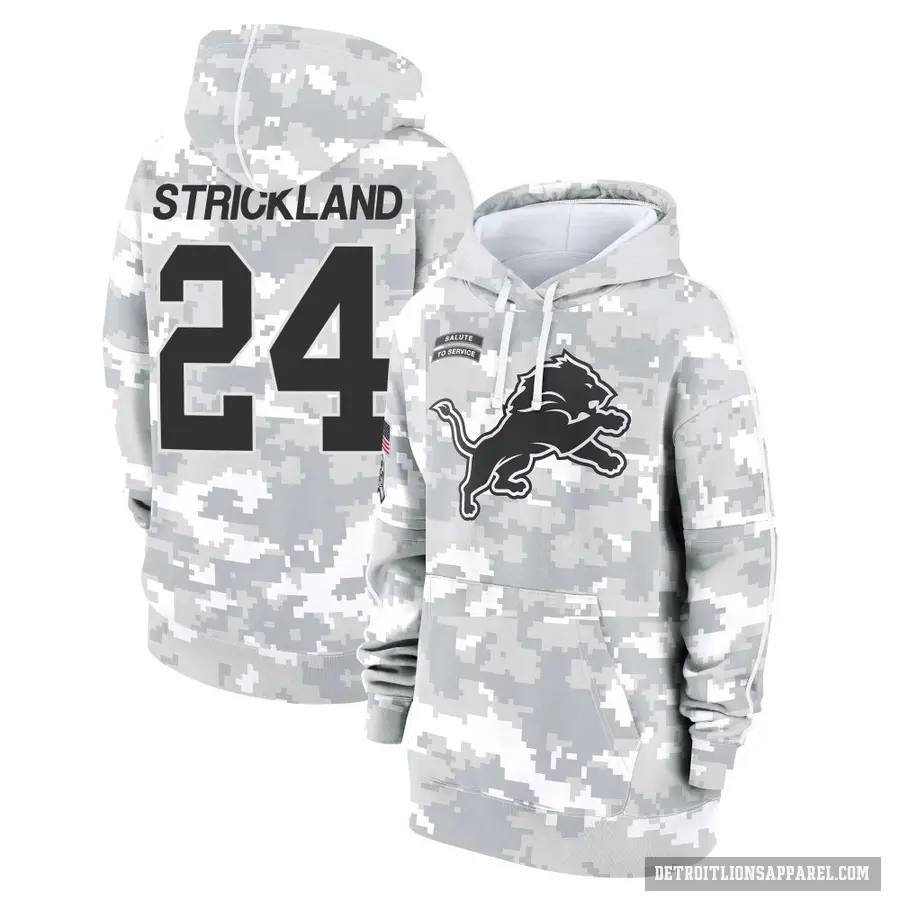 Women's ＃24 Loren Strickland Detroit Lions Arctic Camo 2024 Salute to Service Club Fleece Pullover Hoodie