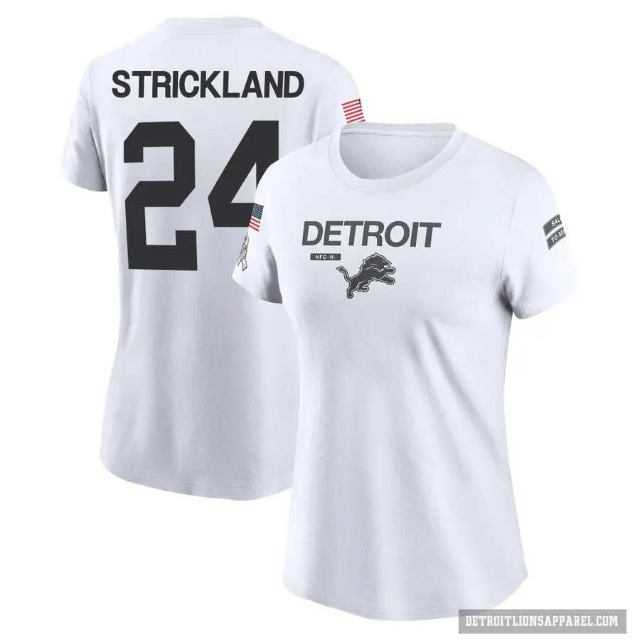 Women's ＃24 Loren Strickland Detroit Lions White 2024 Salute to Service Performance T-Shirt