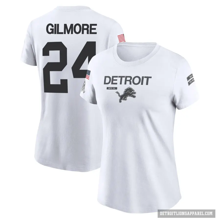 Women's ＃24 Steven Gilmore Detroit Lions White 2024 Salute to Service Performance T-Shirt